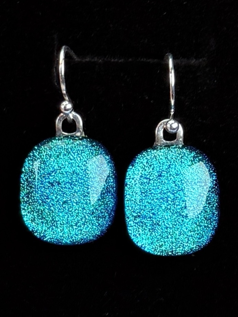 Gorgeous Silvertone and Blue Dangle pierced weighted Earrings